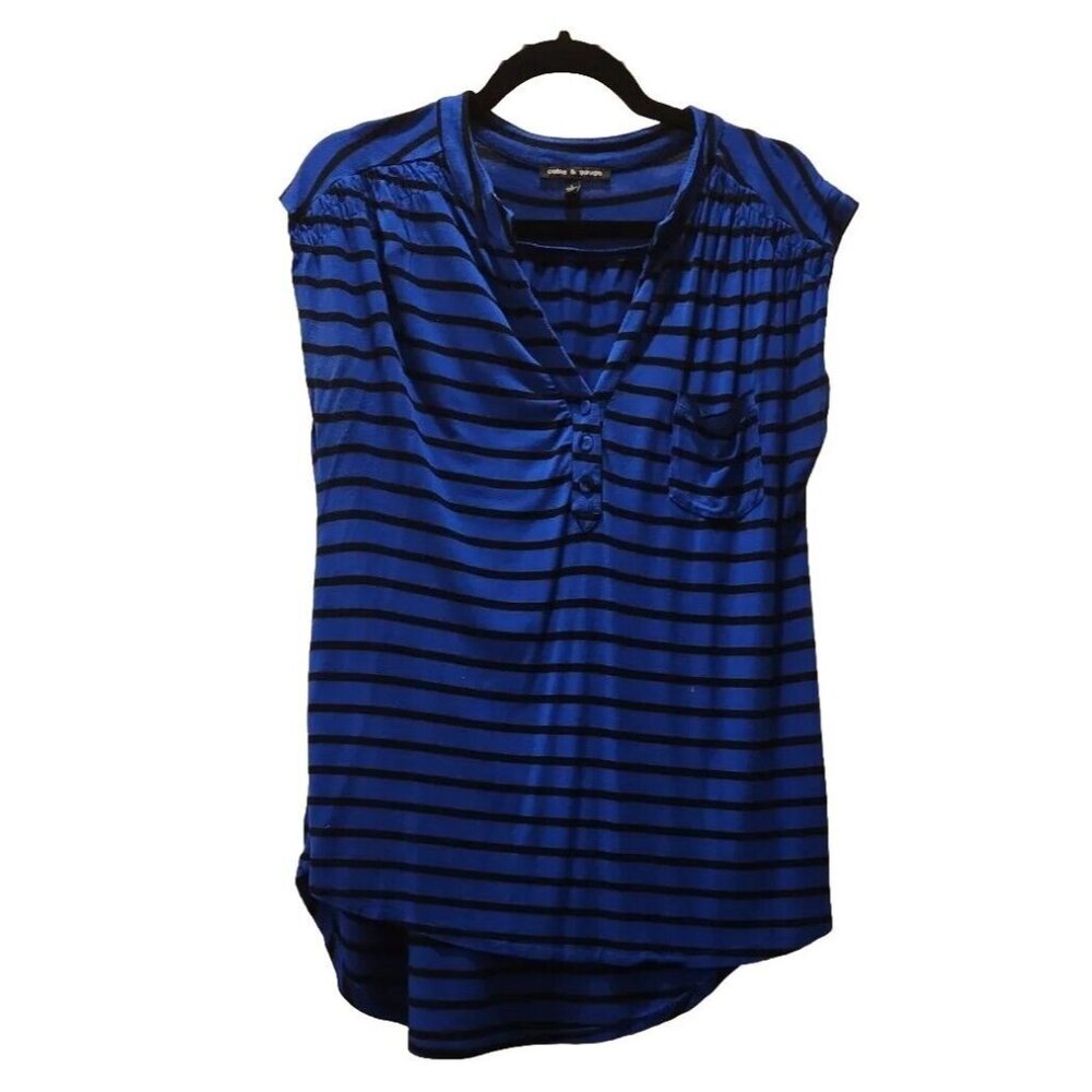 Cable & Gauge Blue & Black Striped Blouse Size L